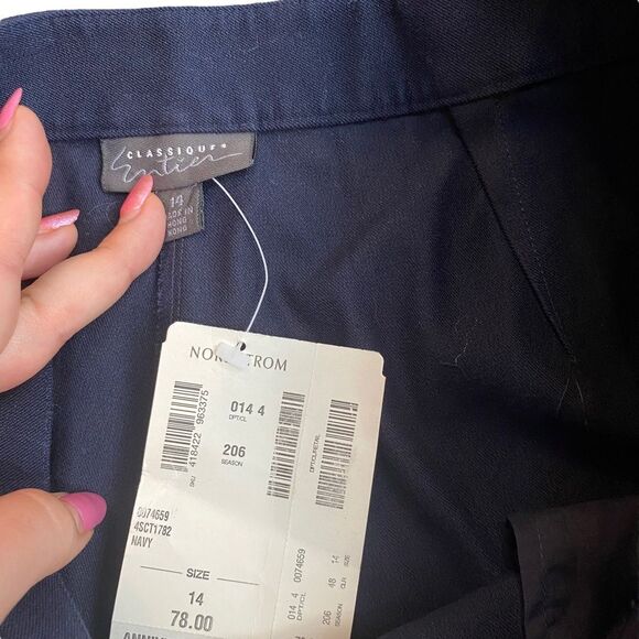 Nordstrom Classiques Entier 14 Pleat Front Straight Leg Dress Pant Navy Blue New - Picture 5 of 6